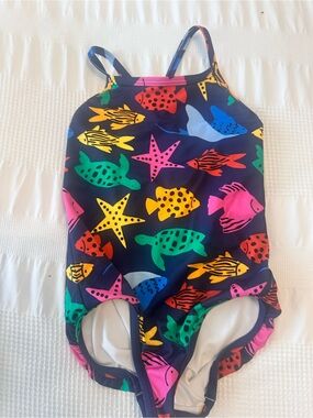 Hanna Andersson Navy One-Piece Swimsuit with Bright Multicolor Sea Creatures